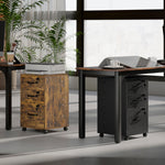 Caisson de Bureau Mobile avec 3 Tiroirs Verrouillables, Caisson de Rangement sur Roulettes, 40 x 40 x 69,5 cm, Marron