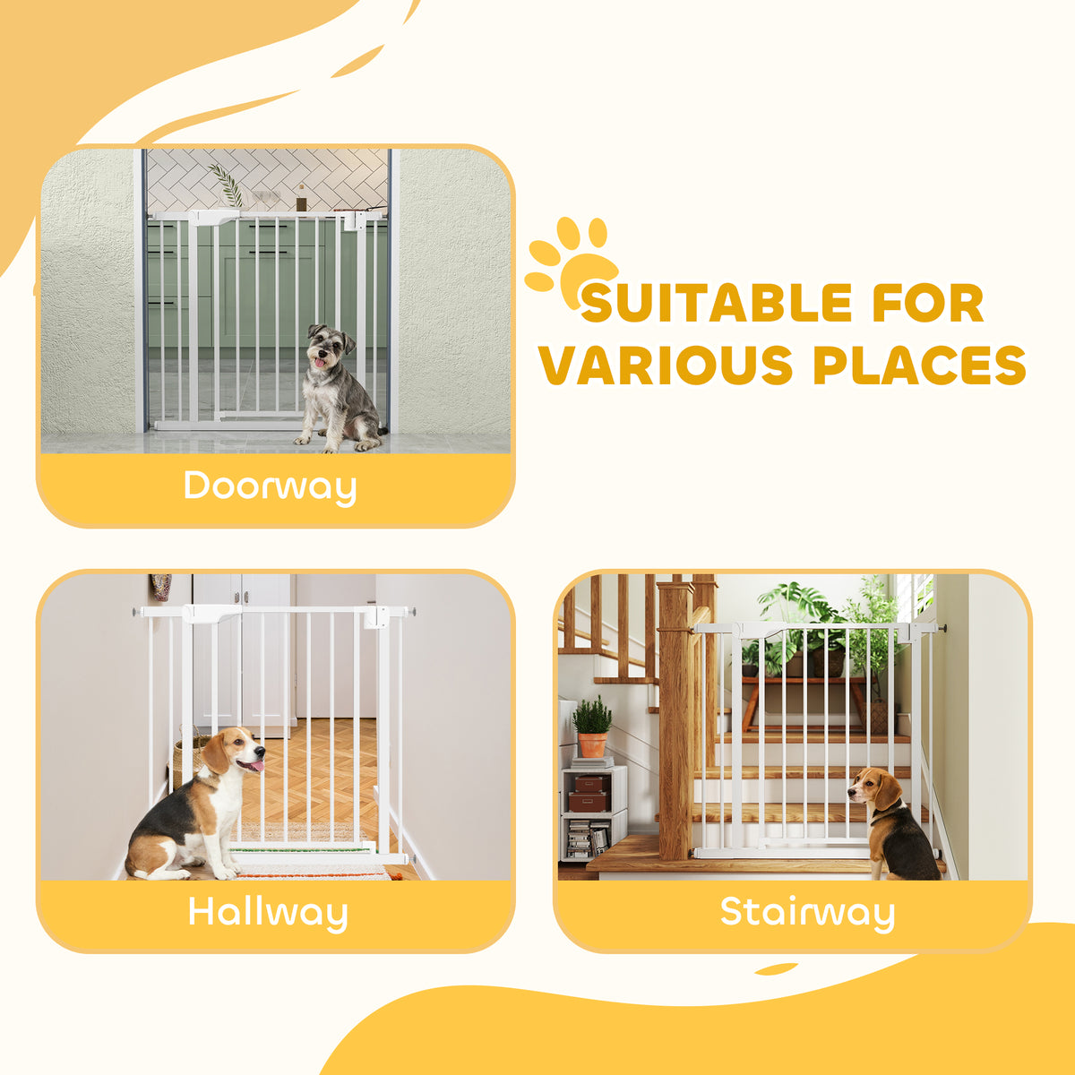 Barrière de Sécurité pour Chiens et Bébés 76 à 88 cm avec Extension, Fixation par Pression sans Perçage, 76 à 88 cm, Blanc