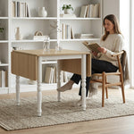 Table à manger pliante pour 2 à 6 personnes 74-134 cm, table de cuisine avec 2 abattants, pieds en acier, bois naturel