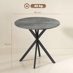 Table à Manger Ronde pour 2 Personnes avec Plateau Aspect Bois et Piètement Croisé en Acier, Gris