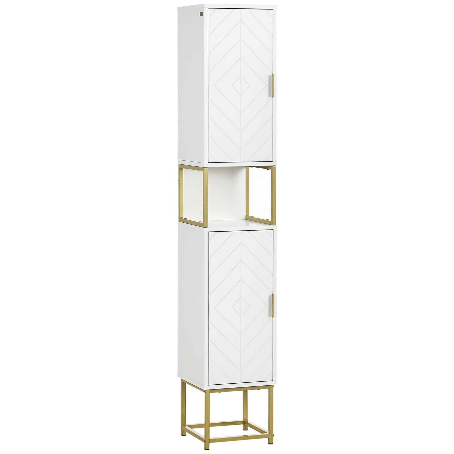 Meuble colonne rangement salle de bain avec niche et 2 placards étagère réglable pieds en acier