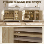 Buffet, meuble de rangement avec 3 portes, compartiment ouvert et 4 étagères réglables, 100 x 35 x 88 cm, bois naturel