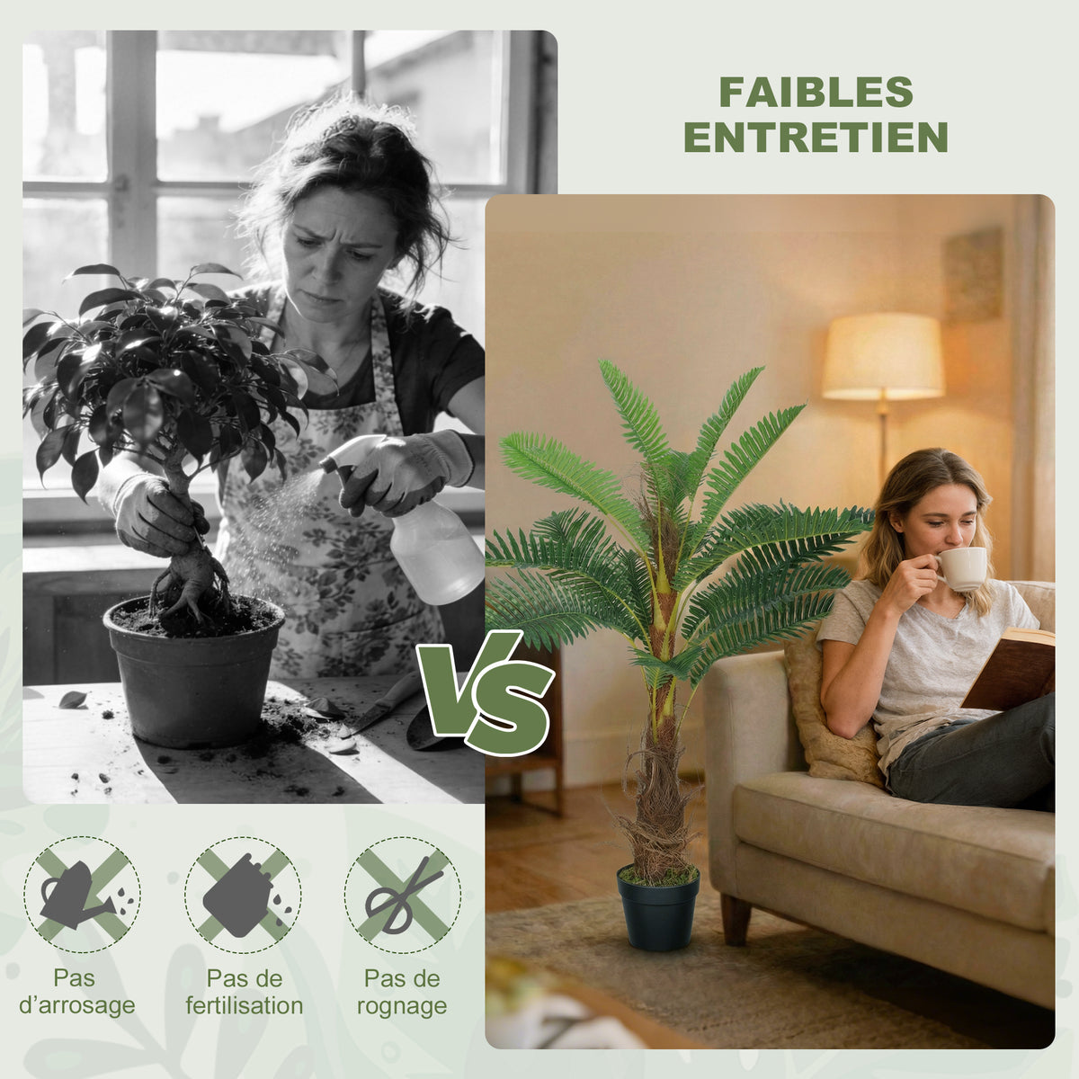 Palmier Artificiel palmier 100 cm avec 21 Feuilles en PEVA, Plante Décorative avec Pot en Plastique, Vert