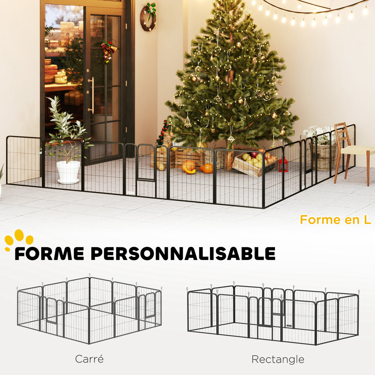 Parc pour chien enclos chien 12 panneaux modulable et pliable acier 2 portes pour chiot intérieur extérieur 60H cm noir