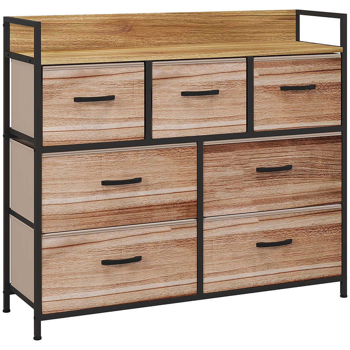 Cómoda de 7 cajones, mueble de almacenamiento con cajones de tela plegables - estructura de acero negro - 98 x 29 x 85 cm