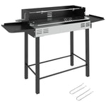 Barbecue charbon de bois BBQ avec grille de gril à 3 niveaux et étagères latérales pliables, 118 x 32 x 90 cm, noir