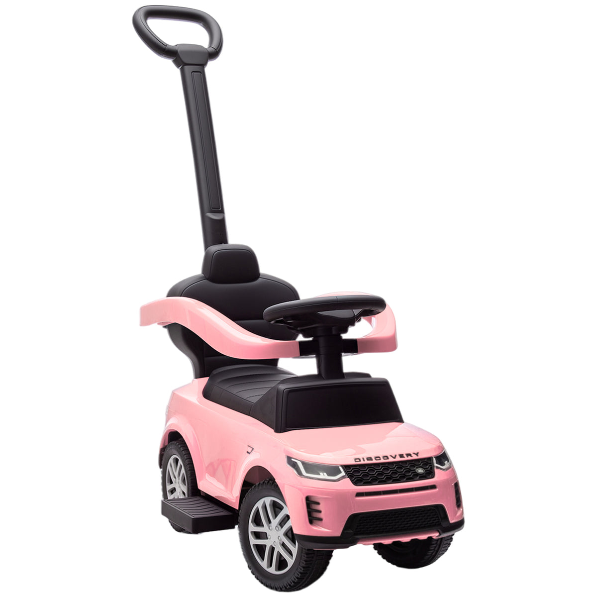 Porteur enfants Land Rover Discovery sous licence, porteur voiture à pousser avec poignée amovible, 84x40x94,5cm, rose