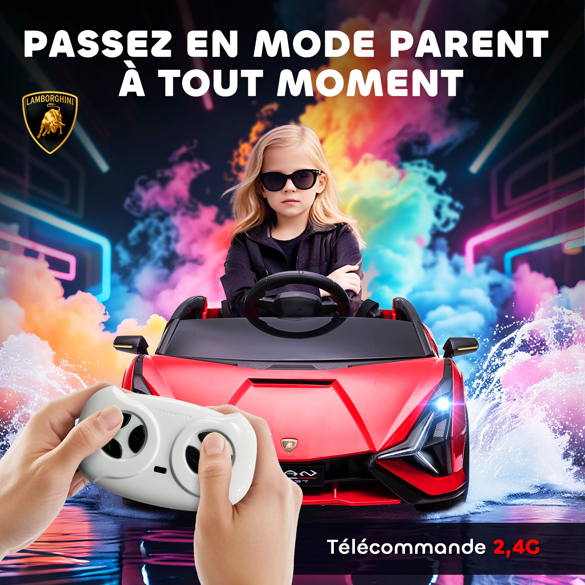 Elektro-Sportauto für Kinder Lamborghini Sian 12 V - Max. 5 km/h mit 2,4-GHz-Fernbedienung Sound- + Lichteffekte Rot