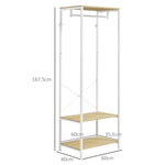 Coat rack with hanging rail and 2 shoe shelves 60L x 40W x 167.5H cm Light wood look White metal