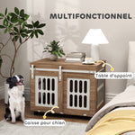 Meuble cage pour chien avec porte coulissante, maison pour chien de moyenne, table d'appoint, 80 x 59 x 63 cm, noyer
