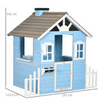 Cabane de jeu pour enfant maison de jardin en bois porte et fenêtres de 3 à 7 ans dim. 151L x 112.5l x 142H cm bleu