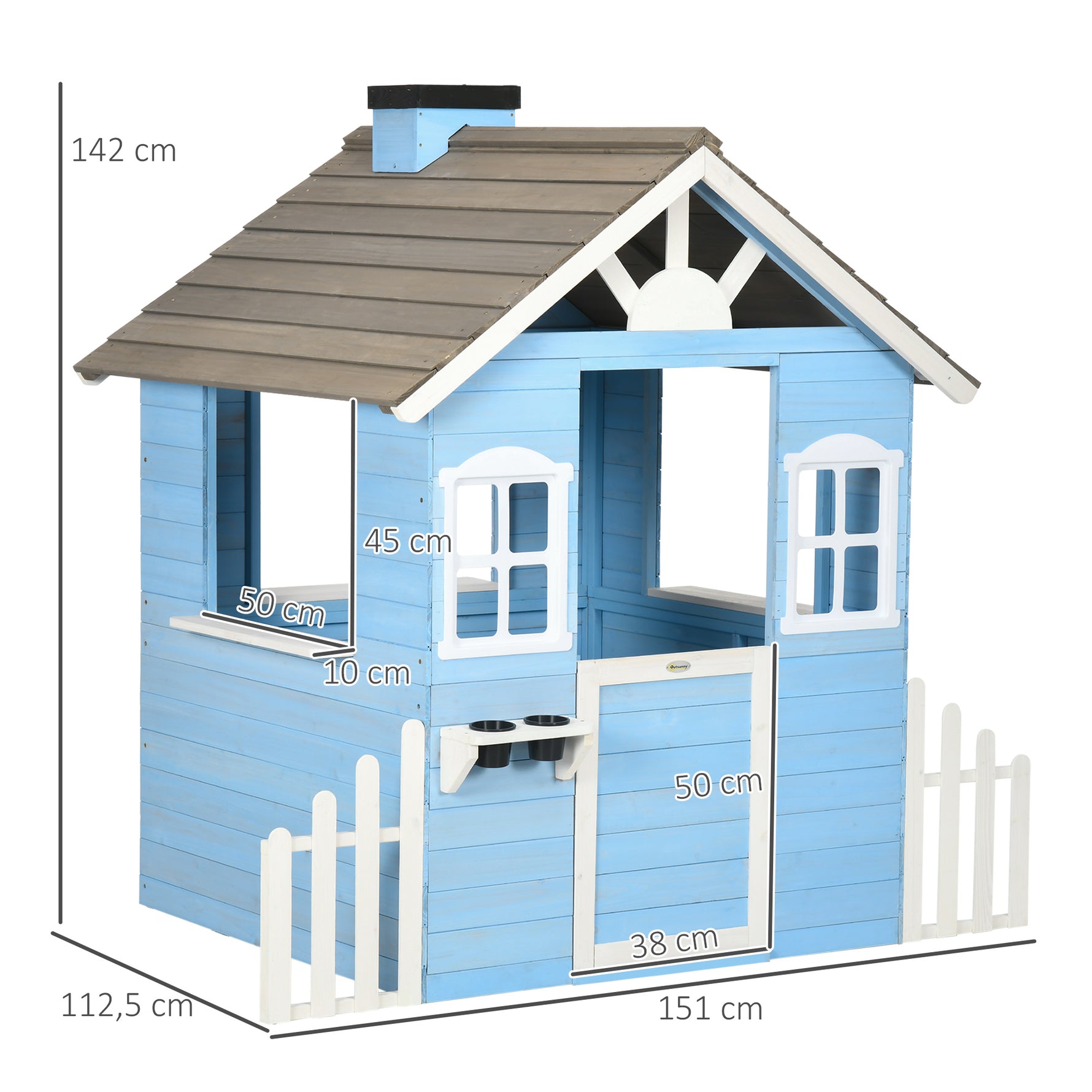 Cabane de jeu pour enfant maison de jardin en bois porte et fenêtres de 3 à 7 ans dim. 151L x 112.5l x 142H cm bleu