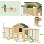 Poulailler clapier modèle chalet multi-équipé : rampes, nichoirs, plateau, en bois massif 204 x 85 x 93 cm bois naturel
