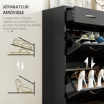 Shoe cabinet with 2 drawers and 2 drop-down doors with adjustable shelf, aluminum handles. 80 x 30 x 91.5 cm, Black