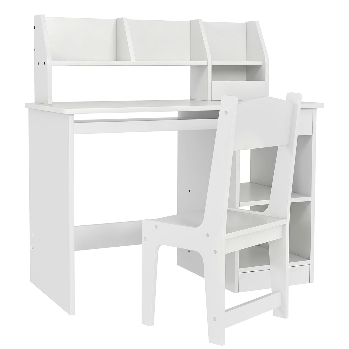Bureau enfant avec chaise ergonomique avec clavier coulissant tiroir niches et étagères ouvertes 90 x 45 x 90 cm blanc