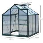 Serre de jardin polycarbonate 190 x 192 x 201 cm résistant aux UV 30+ fondation renforcé gouttière vert foncé