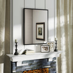 Miroir mural rectangulaire 90 x 70 cm, cadre en bois noir, idéal pour la salle de bain, salon ou chambre