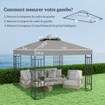 Toile pour tonnelle 3 x 3 m toile de rechange pour tonnelle à 2 niveaux protection UPF30+ trous de drainage gris