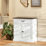 Credenza da soggiorno, mobile contenitore con 2 ante, cassetto silenzioso, ripiano regolabile, 80x40x85cm, bianco e marrone