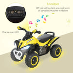 Porteur Enfants SANS Moteur Quad 18-36 Mois dim. 67L x 38l x 44H cm Effets Lumineux et sonores Jaune Noir PAS ÉLECTRIQUE