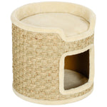 Tonneau à gratter pour chat, tonneau à chat, recouvert de peluche, capacité de 5 kg, Ø 38 x 37H cm kaki et beige