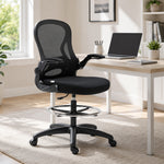 Chaise Bureau Ergonomique en Maille, Hauteur Réglable, Accoudoirs Relevables, Support Lombaire, 59x65x122cm, Noir