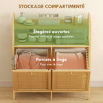 Meuble salle de bain en bambou, armoire salle de bain avec 2 paniers à linge et 2 étagères, 82x33x88cm, bois naturel