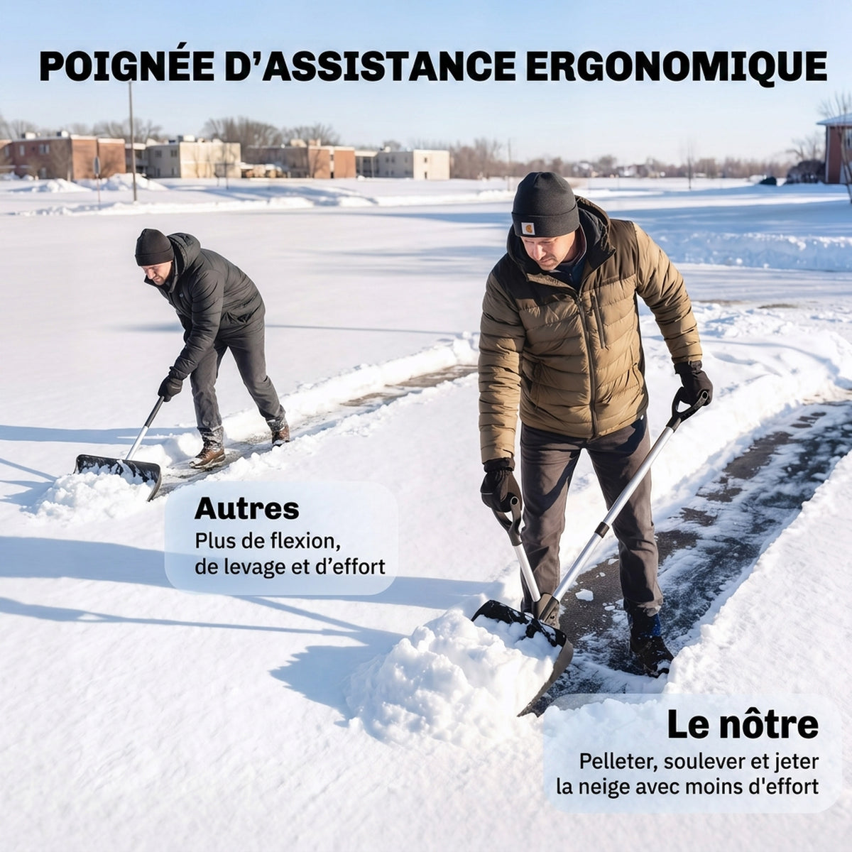 Pelle à Neige Aluminium Portable avec Poignée d'Assistance en D, Lame Large de 45 cm, Manche Amovible, Noir