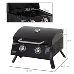 Barbecue gaz de Table transportable Pieds Pliables - 2 brûleurs 5 KW - Barbecue gaz de Camping - Grille de