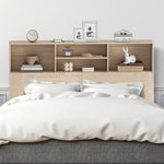 Tête de lit sur pied avec rangements, accessoire de lit 4 compartiments ouverts, 140 x 19 x 103,5 cm, effet bois naturel