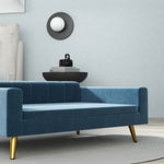 Canapé chien lit pour chien design scandinave coussin moelleux pieds métal doré 94 x 59,5 x 31,5 cm velours soyeux bleu
