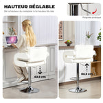 Tabouret de bar pivotant chaise de bar réglable en hauteur avec dossier repose-pieds et accoudoirs 61x50x93-113cm blanc
