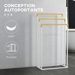 Freestanding bamboo and steel towel rack with 3 towel bars, 45 x 22.5 x 86 cm, white and natural
