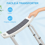 Sedile doccia regolabile in altezza, sgabello doccia ergonomico, piedini antiscivolo, carico max. 135 kg, alluminio HDPE, grigio
