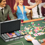 Poker-Koffer, komplettes Poker-Set, abschließbar, mit 300 Chips, 2 Kartendecks, 3 Buttons, 1 Filzmatte