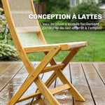 Salon de Jardin Ensemble Bistro 3 Pièces Table Ronde et 2 Chaises Pliables Design Boho Bois d'Acacia Cordage PP Naturel