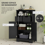 Meuble Bas de Salle de Bain Multi-rangements Grande Niche 2 tiroirs Placard Double Porte avec étagère Noir