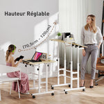 Bureau assis debout bureau réglable en hauteur 60 x 60 cm à roulettes avec plateau inclinable cadre en métal naturel