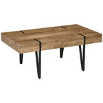 Table Basse rectangulaire Style Industriel piètement épingle métal Noir Plateau Aspect Ancien bastaing, 105 x 60 x 42 cm, Bois