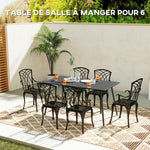 Table à manger de jardin pour 6 personnes avec plateau à lattes pour jardin, patio, terrasse, 150 x 80 x 74 cm, gris