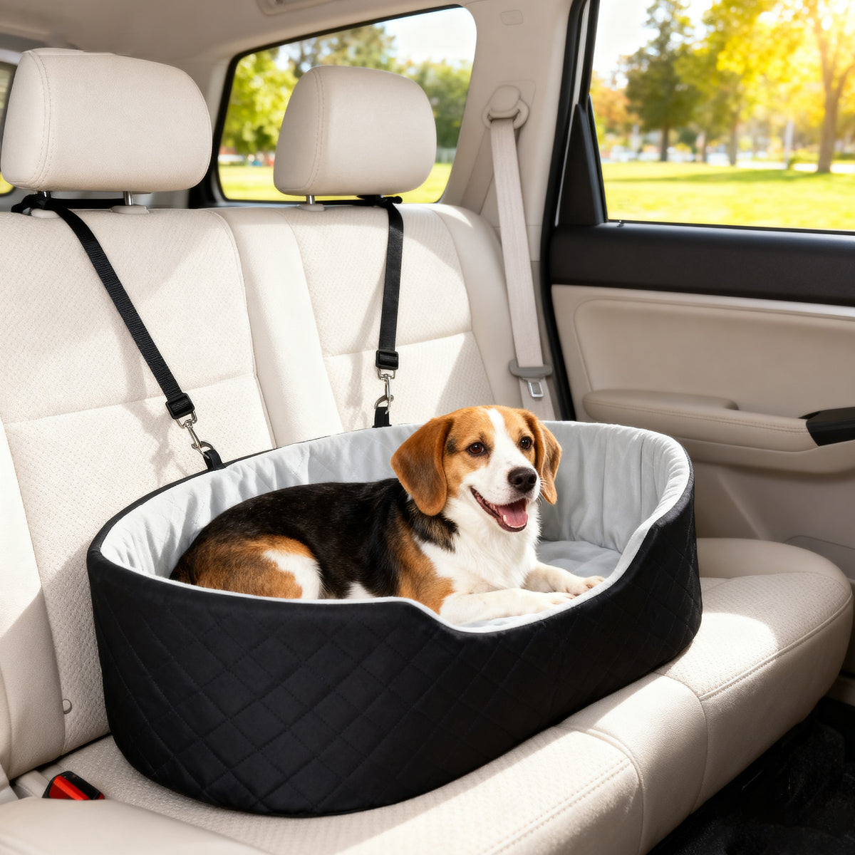 Siège auto pour chien avec ceinture de sécurité et fixation siège de voiture pour chien rembourré 77 x 43 x 28 cm noir