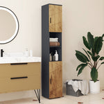 Meuble colonne armoire rangement salle de bain 2 portes étagère réglable 2 niches 30 x 30 x 183 cm chêne gris foncé