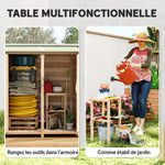 Abri de jardin en bois armoire de jardin en bois avec table, toit en asphalte, 140 x 75 x 157 cm, effet bois naturel