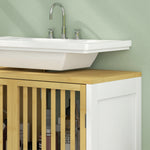 Meuble sous vasque 2 portes avec étagère réglable armoire de rangement pour lavabo 60 x 30 x 70 cm MDF et bambou
