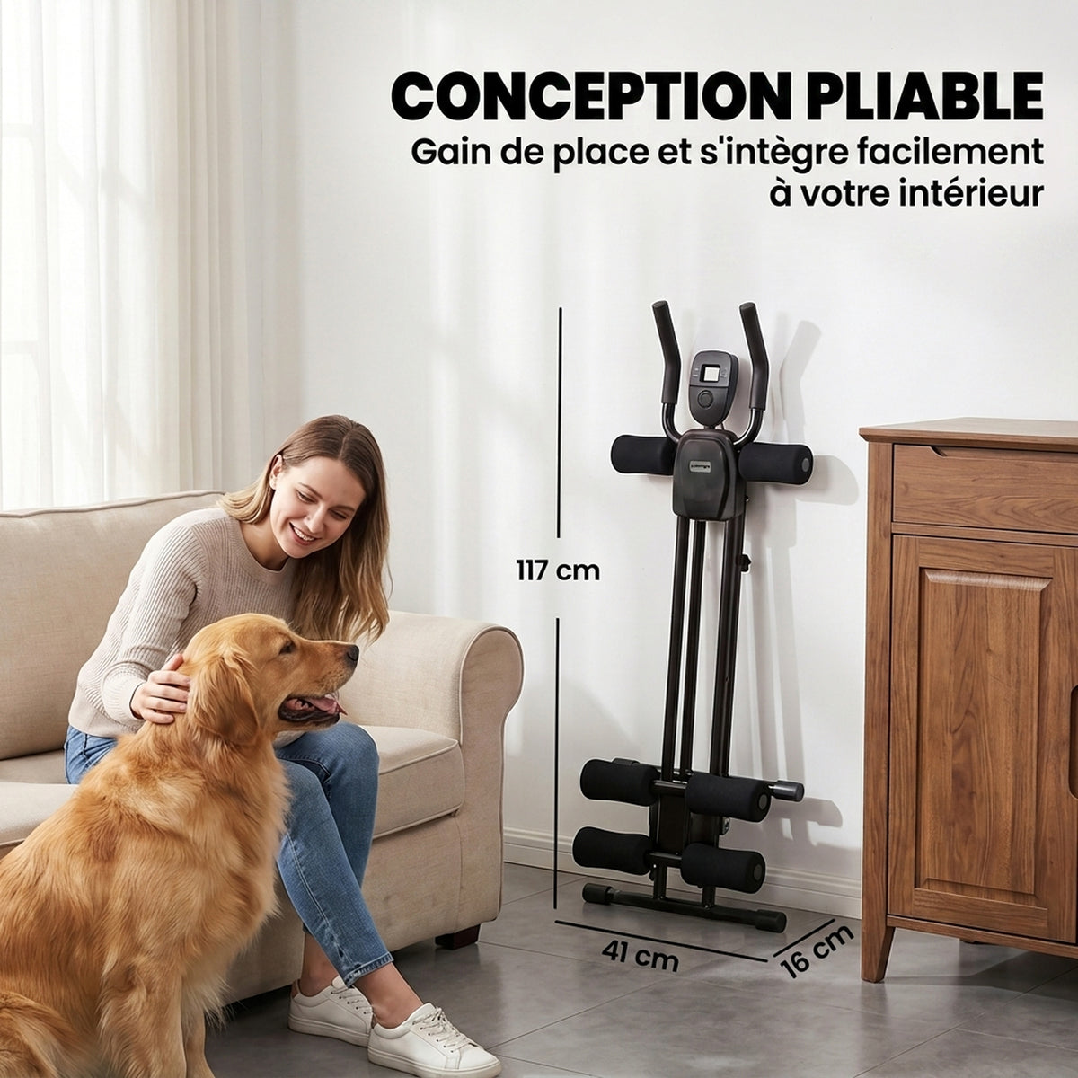 Appareil à Abdominaux Pliable avec Écran LCD, Double Rail, Mousse PVC, Cadre en Acier, 92x41x83cm, Noir