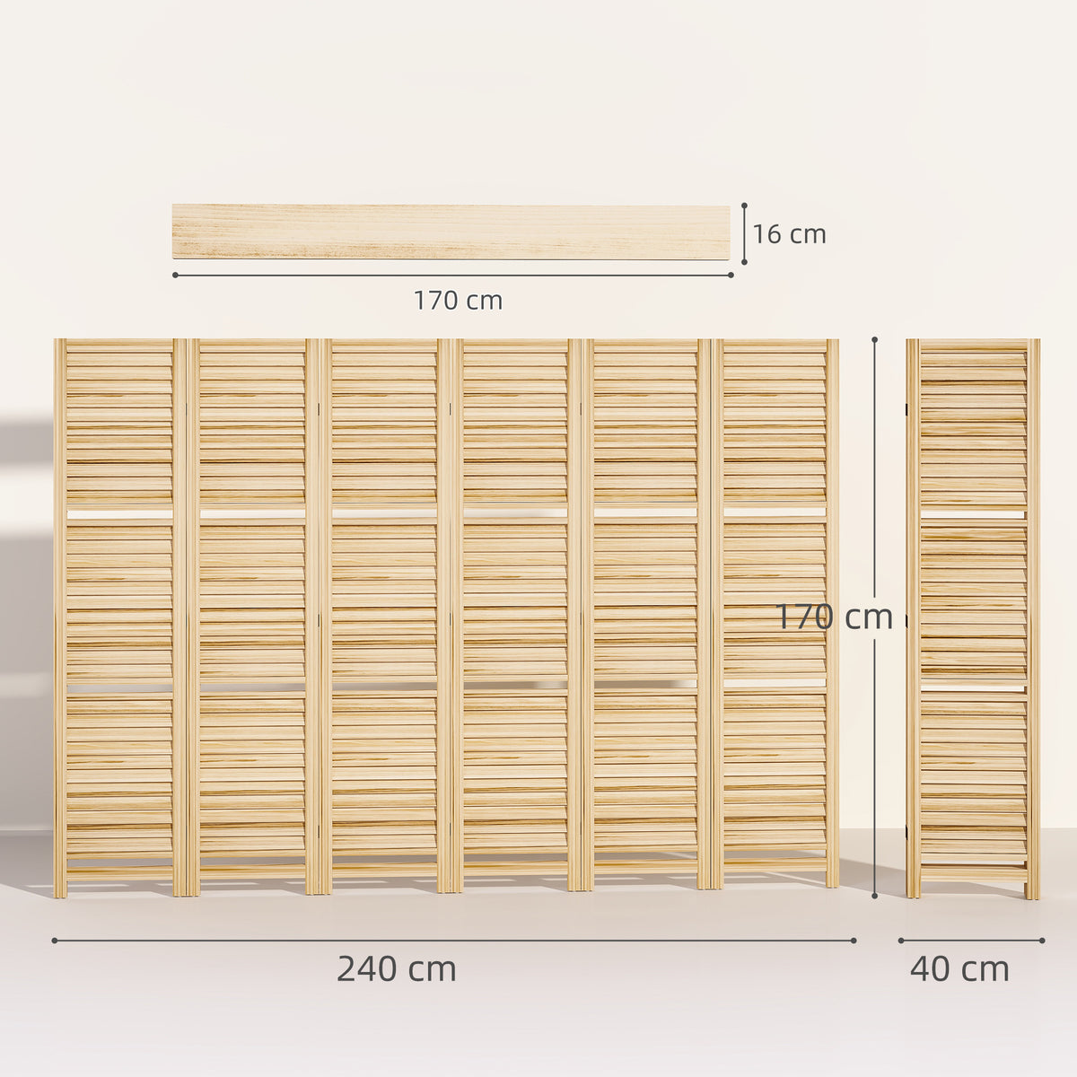 Paravent intérieur en bois 4 panneaux 160 x 170 cm, séparateur de pièce pliable 3 étagères, bois naturel effet brûlé