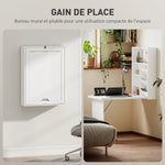 Bureau pliable mural, table murale pliante avec étagères pour salon, salle à manger, bureau, 93,8 x 60 x 147 cm, blanc