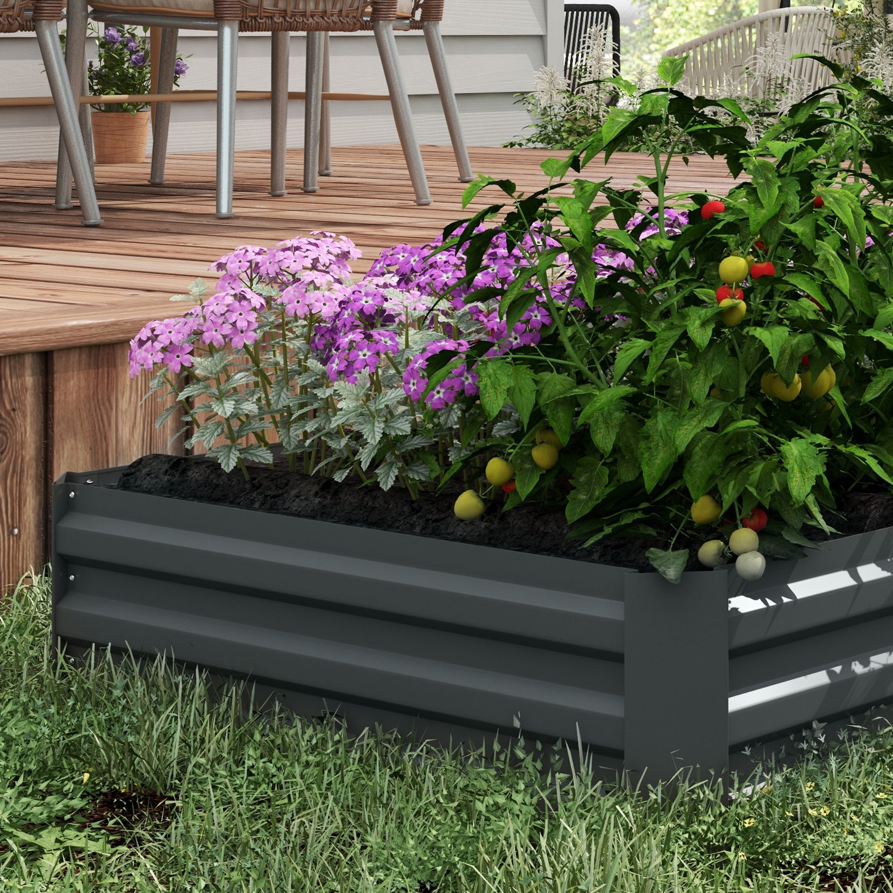 Lot de 2 carré potager de jardin dim. 100L x 100l x 30H cm - tôle d'acier ondulée gris foncé