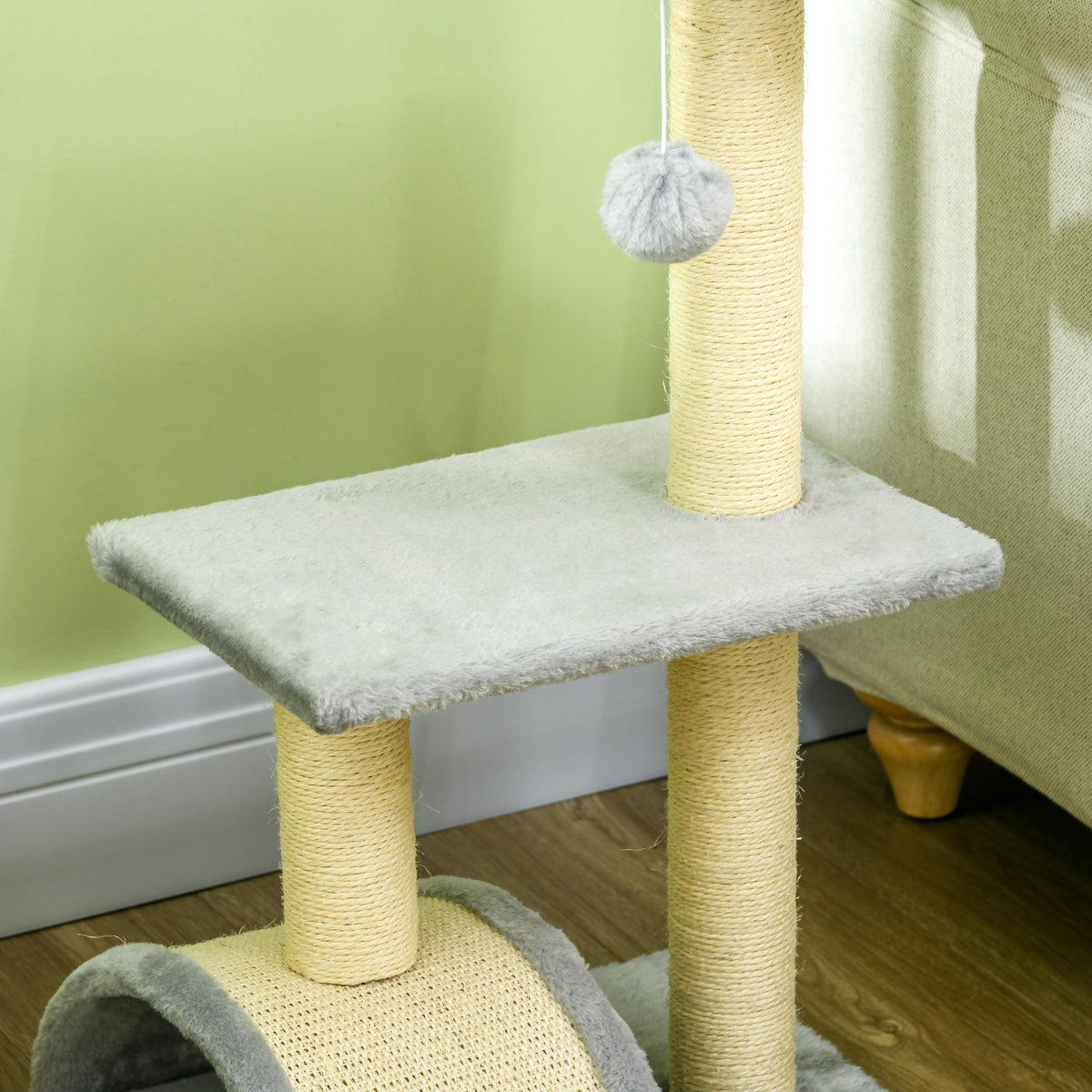 Krabpaal krabmeubel voor katten hoogte 72 cm met hangend speeltje lichtgrijs