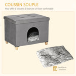 Niche chat maison de chat design surélevé avec coussin amoviable et lavable en peluche doux repose-pieds, dessus ouvrable, gris